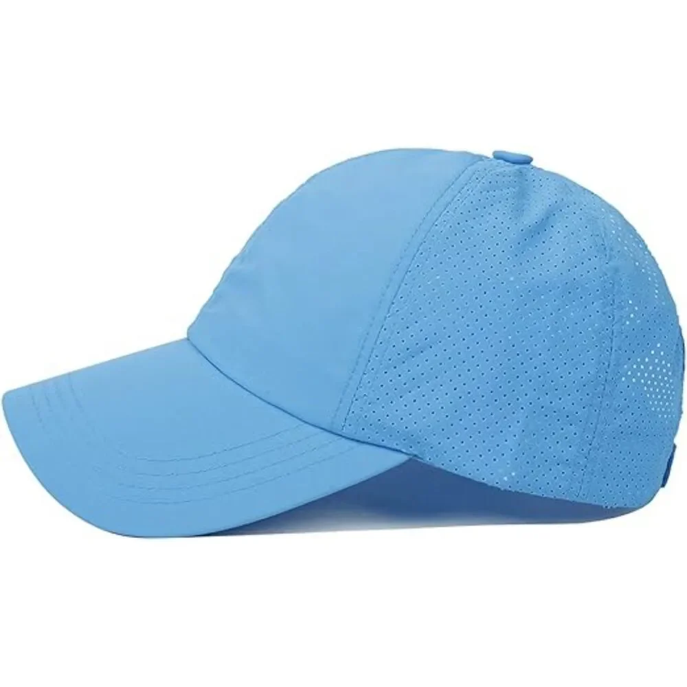 Women's Blue Criss Cross Ponytail Adjustable High Messy Bun Classic Baseball Cap